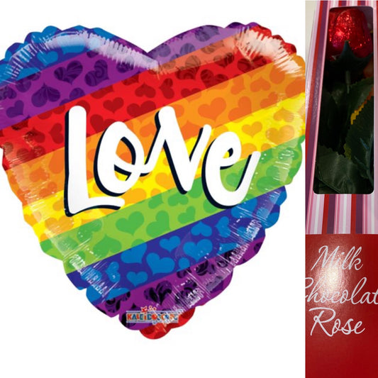 Love Rainbow Valentines Balloon & Chocolate Rose